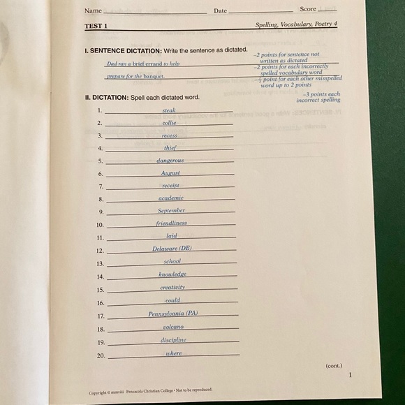 Abeka 4th grade Spelling Teacher Test Key - Picture 3 of 3